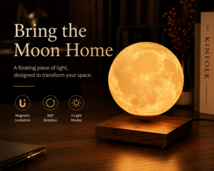Levitating Moon Lamp – Magnetic Floating Light with Walnut Wood Base